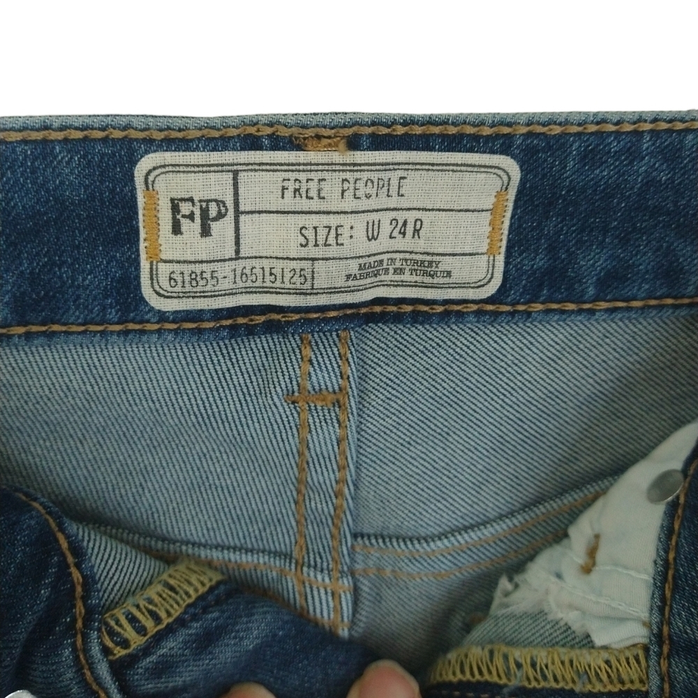 Free People low rise raw hem boot cut flare cropped denim blue jeans pants - Picture 7 of 7
